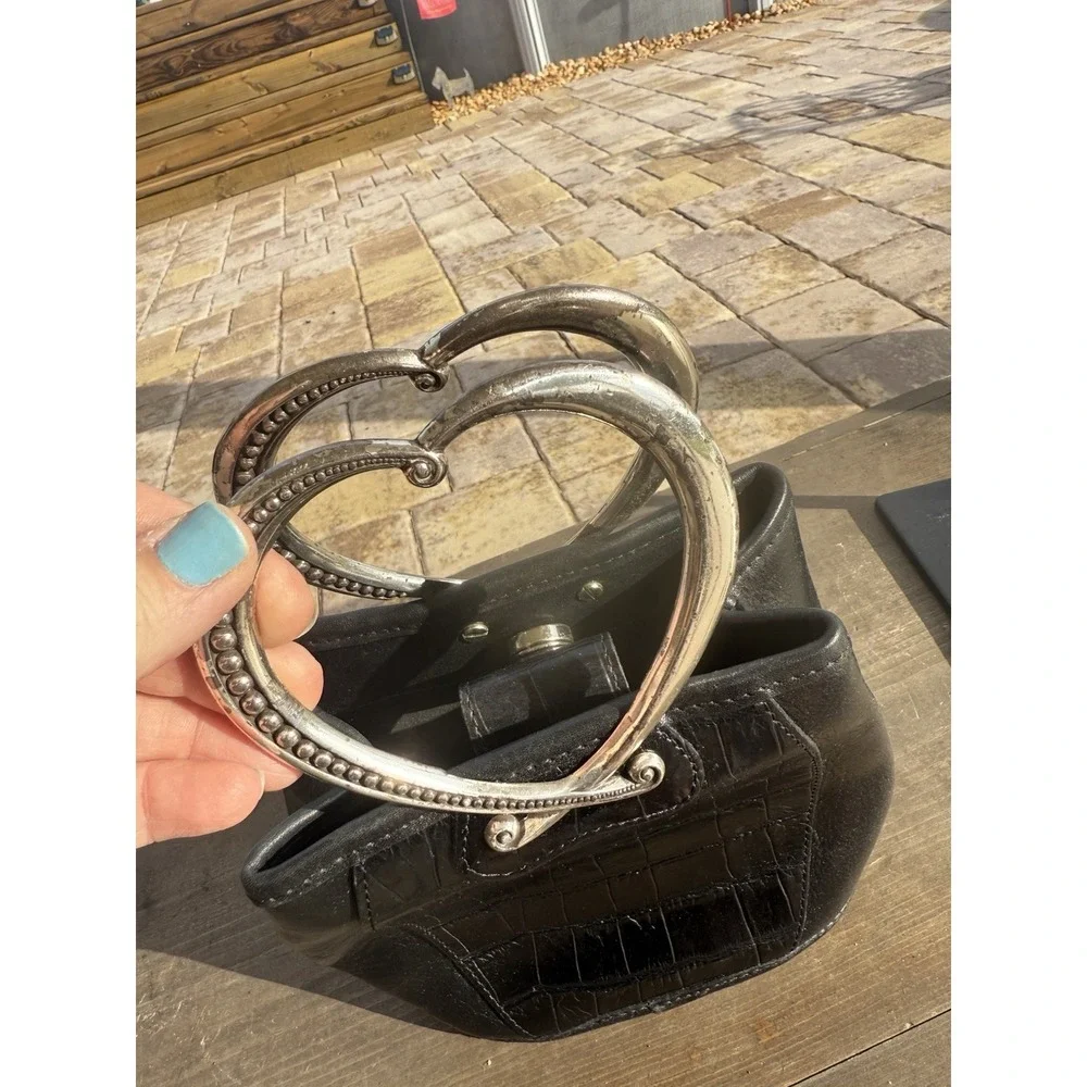 Brighton Corazon Black Croc Heart Handles Leather Bucket Handles Bag